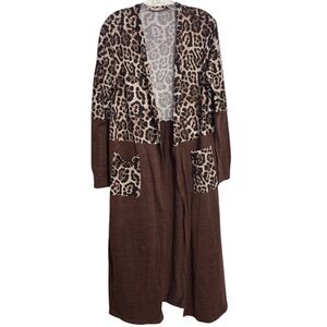Blumin Ladies Women’s Printed Cardigan Size 2XL Brown, Black & Tan Leopard Print